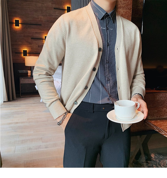 Sidiou Group Anniou Spring Men's Slim Solid Color Knitwear Fashion Casual Woolen Jacket V-neck Base Sweater Trend Thin Cardigan Sweater
