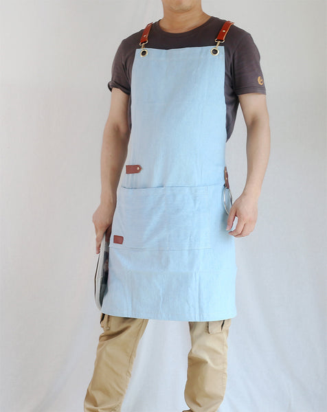 Fashion 100% Cotton Denim Soft Breathable Apron With Own Logo For Unisex Custom Made Apron Chef BBQ Hairdresser Cafe Shop Screen Printed Aprons