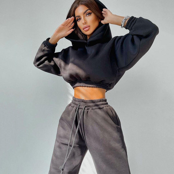New Arrivals Fall Fashion Women's Wear Womens Tracksuits Slim Long Sleeve Crop Top And Elastic Trousers Trend Sports Suit Two Piece Set Ladies