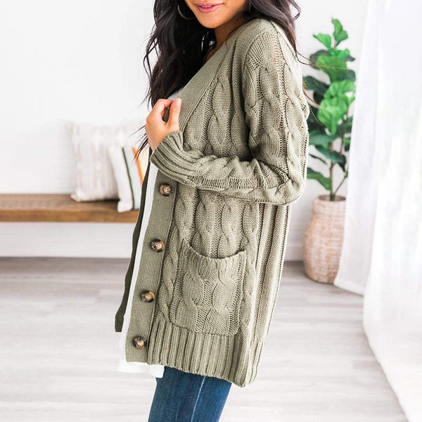 Sidiou Group Anniou Fashion Long Cardigan Sweaters Women V-neck Single-breasted Long-sleeved Knitted Sweater Coat with Pocket