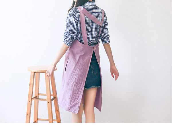 China Aprons Factory Casual Cotton Hemp Women Soft Breathable Coffee Shop Household Kitchen Custom Apron Making Logo Printed Aprons