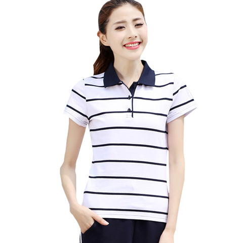 Latest Design Casual Striped Loose Golf Running Sports T-Shirt Sweatshirt Cotton Breathable Ladies Polo Shirt