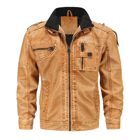 Sidiou Group Anniou Winter Retro Leather Men's Plus Size Jacket Casual Washed PU Leather Jacket Stand Collar Long Sleeve 3D Biker Jacket