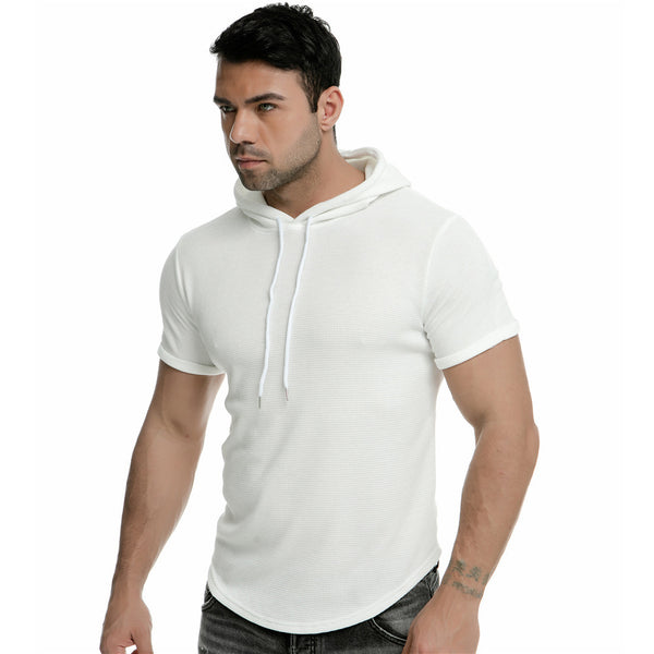 Sidiou Group Anniou Spring  Summer Men Casual Sports Pullover Quick-Drying Round Neck Cotton Hooded Short-Sleeved T-Shirt