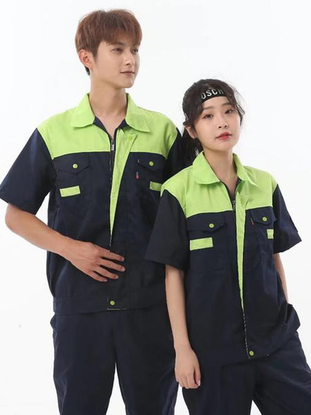 Custom Logo Summer Workwear Men's Women's Short Sleeve Workwear Thin Breathable Personalised Work Uniforms Factory Workshop