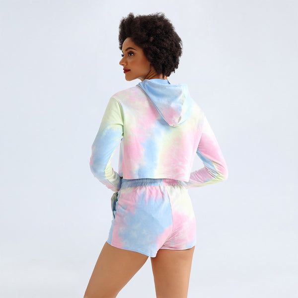 Sidiou Group Anniou Women High Street Vintage Tie-Dyed Print Hoodie Sweatshirt & Jogging Pants Two Pieces Sweatshirts Set