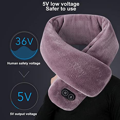 Sidiou Group Anniou USB Heated Scarf Women Men Soft Polar Fleece & Cotton Electric Warm Neck Massage Scarf with 3 Level Adjustable Temperature