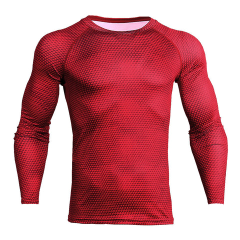Sidiou Group Anniou Men's Tight Sports Running Gym T-shirt Long Sleeve Quick-drying Breathable Jogging Sportswear Fitness Fashion Printed Round Neck T-Shirt