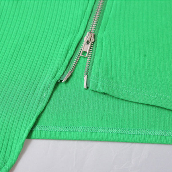 Sidiou Group Anniou Summer New Short Sleeve Green Polo Shirt Zipper Slim Short Top Irregular Hem Design Women T-Shirt