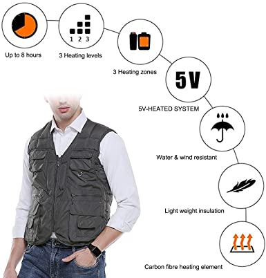 Sidiou Group Anniou Men Heated Waistcoat USB Electric Heated Vest Rechargeable Heating Clothing Lightweight Down Gilet Vest  (Not Included Power Bank)