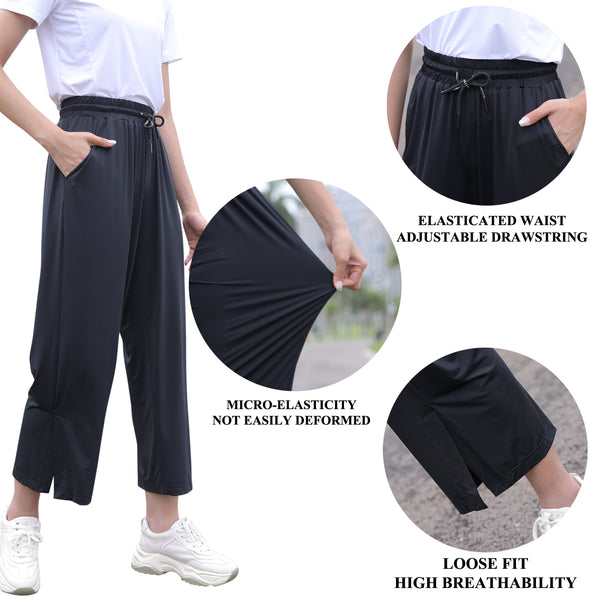 Sidiou Group Anniou UPF50+ UV Protection Wide Leg Cropped Trousers Women Summer Quick Dry Pants Lightweight Loose Elastic Ice Silk Wide Leg Pants