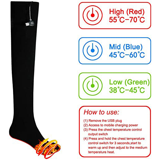 Sidiou Group Anniou Electric Heated Socks for Unisex USB Rechargeable Thermal Socks Winter Outdoor Camping Riding Skiing Foot Warmer Heating Socks