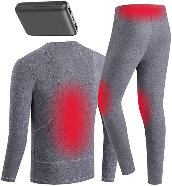 Sidiou Group Anniou Electric Heated Thermal Underwear Set with 10000mAh Rechargeable Battery Winter Warm Fleece Lining USB Heating Underwear Top and Pants Set for Women Men