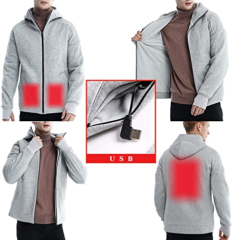Sidiou Group Anniou Electric Heated Jacket Mens USB Heated Hoodie Rechargeable Heating Coat Zipper Hoodie Sweatshirt (Package Not Included Power Bank)