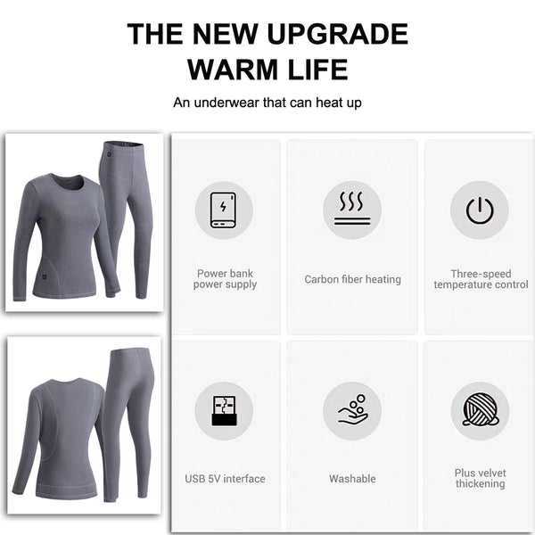 Sidiou Group Anniou Electric Heated Thermal Underwear Set with 10000mAh Rechargeable Battery Winter Warm Fleece Lining USB Heating Underwear Top and Pants Set for Women Men