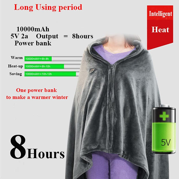 Sidiou Group Anniou USB  Heated Warm Shawl with 10000mah Rechargeable Battery Heated Shawl Blanket 3 Levels Adjustable Temperature Heat Throw Blanket Coral Fleece 8 Areas Heated Cape