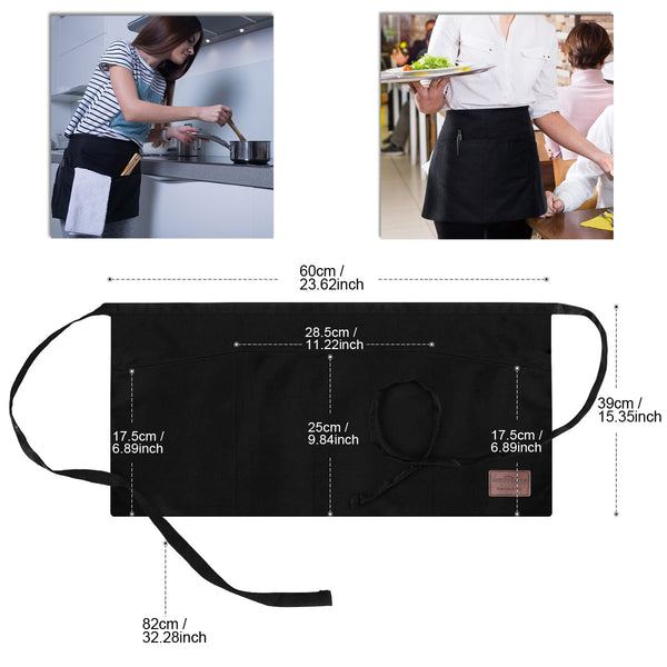 Sidiou Group Anniou Half-length Apron Cooking Kitchen Waterproof Apron with Multi-Pockets for Home Restaurant Coffee House Aprons for Unisex