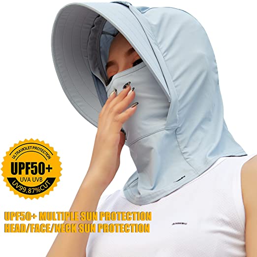 Sidiou Group Anniou 3-in-1 UPF50+ Sun Hat Face Mask Neck Gaiter UV Protection Multifunctional Detachable Brim Breathable Quick Drying Outdoor Sun Cap