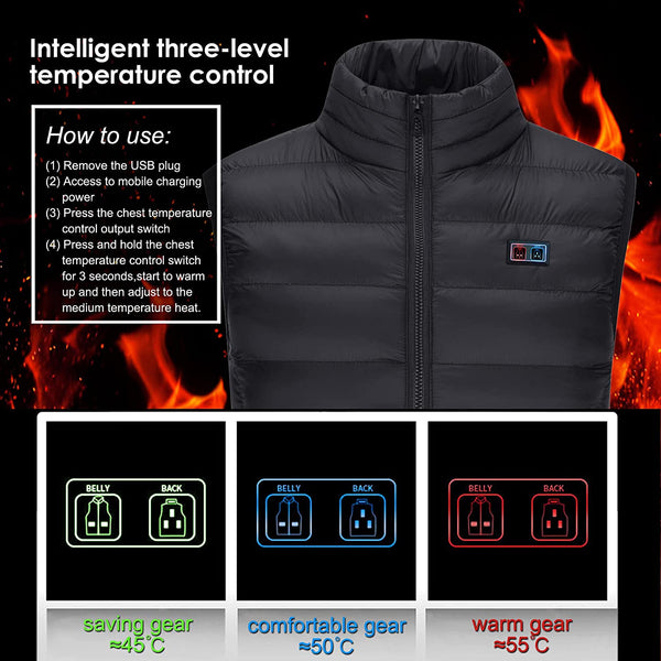 Sidiou Group Anniou Dual Switch 10000mAh Battery Heated Vest USB Rechargeable Heated Waistcoat Mens Womens Warm DuPont Eco Cotton Electric Heating Gilet