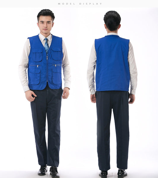 Sidiou Group Multi Pocket Solid Color Sleeveless Fishing Vest Volunteer Waistcoat Custom Text Logo Embroidered Workwear Printed Mens Vest