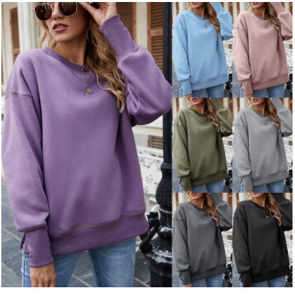 Sidiou Group Anniou Solid Color Crewneck Sweatshirt Long Sleeve Loose Plush Lined Pullover Tops Casual Women's Hoodies & Sweatshirts