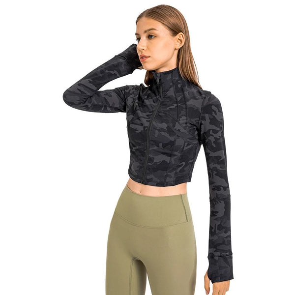 Sidiou Group Anniou Women Short Yoga Jacket Stand Collar Windproof Long Sleeve Zip Gym Jersey Quick Dry Sport Jackets