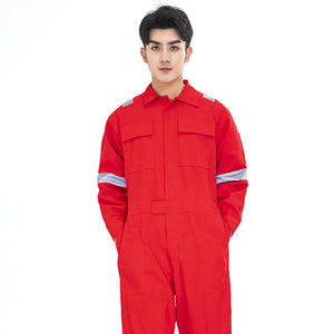 Custom Workwear Logo Printing Long Sleeve Siamese 100% Cotton  Electrician Safety Industrial Work Coveralls Factory Worker Uniform For Men