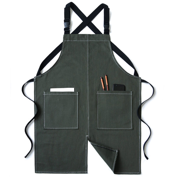 Fashion Apron Custom Design Cafe Shop Hair Stylist Bar Waiter Work Overalls For Men And Women Denim Customized Aprons With Embroidered Logo