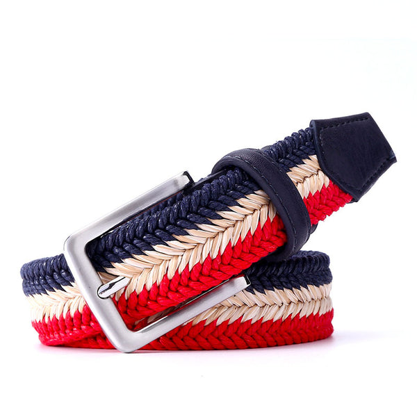 Hot Sale Straw Woven Elastic Stretch Waist Belts For Women Fashion Alloy Square Buckle Ladies Braided Skinny Dress Belt