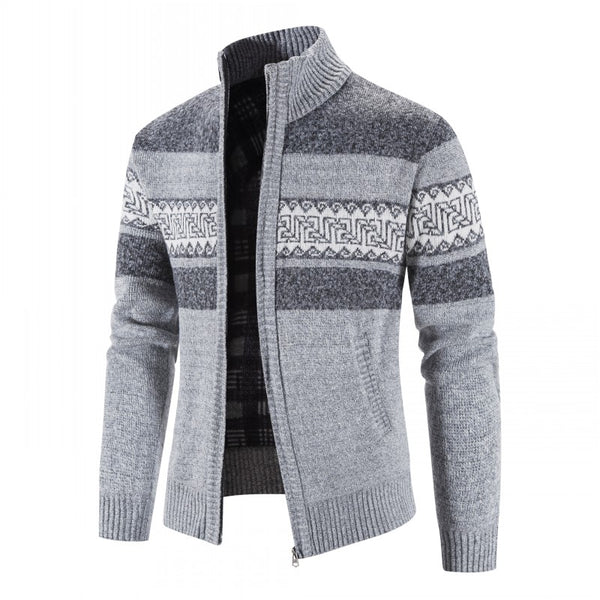 Sidiou Group Anniou Winter Men's Jacquard Knit Sweater Zipper Cardigan Sweater Men Long Sleeve Stand Collar Sweaters