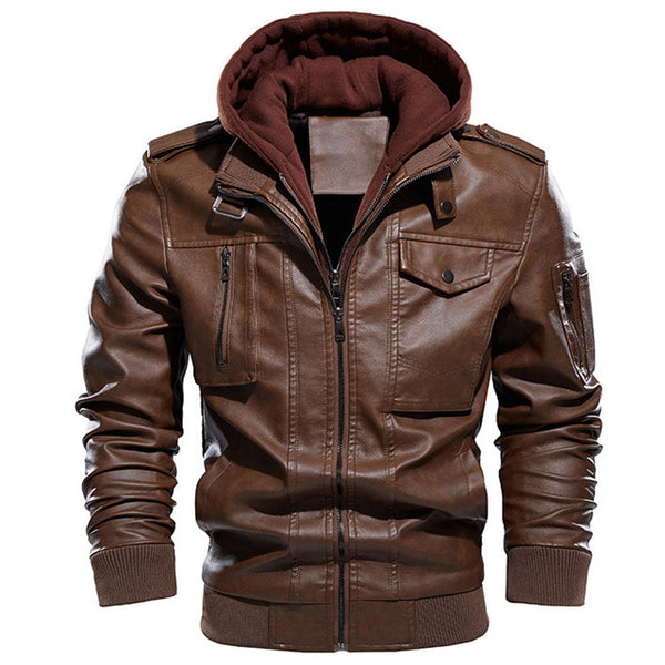 Sidiou Group Anniou Motorcycle Jacket Men Casual PU Leather Jackets Man Winter Thick Warm Vintage Hooded Collar Bomber Leather Coats