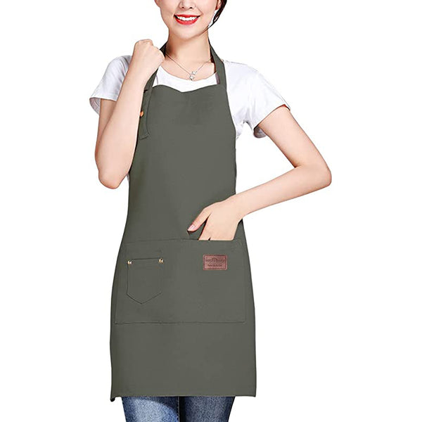 Sidiou Group Anniou Cotton Canvas Apron Cooking Waterproof Three Buckles Adjustable Chef Apron with Pockets for Home Restaurant Garden Coffee House