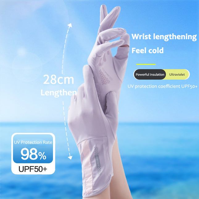 Sidiou Group ANNIOU Wholesale Full Finger Sunscreen Summer Cooling Ice Silk UV Protection Hand Gloves for Women Anti-slip Breathable Cycling