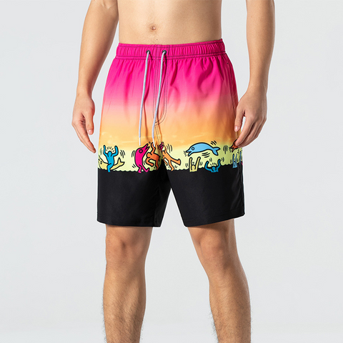 Summer Casual Mens Swim Trunks Loose Printed Drawstring Quick Dry Jogger Surf Board Shorts with Pockets Mesh Lining Beach Shorts