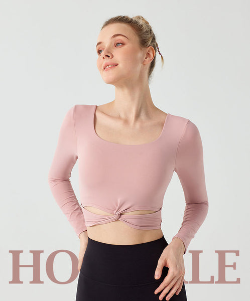 Padded Open Back Long Sleeve Workout Crop Top For Women Slim Fit U-back Yoga T-shirt Ladies Breathable Quick-drying Fitness Top