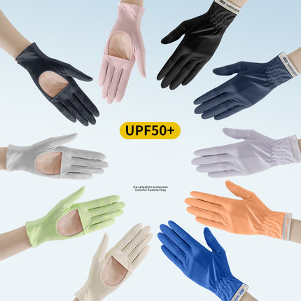 Sidiou Group ANNIOU Solid Color Summer Fingerless Non Slip Ice Silk Gloves Women Hollow Palm Breathable Sweat