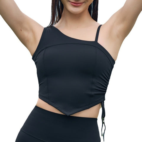 Summer Asymmetric Yoga Vest for Women One Shoulder Strap Running Top Soft Padded Sports Bra Medium Support Fitness Gym Tank Tops