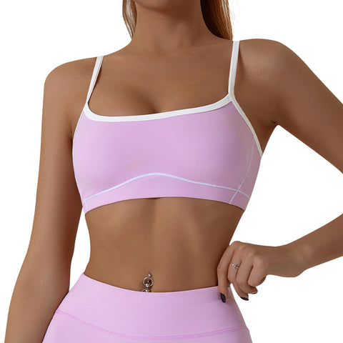 Hot Selling Naked Removable Tight Sports Bra Outdoor Breathe Backless Women's Stripe Color Blocking Shockproof Yoga Running Bra
