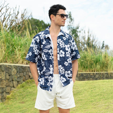 Custom New Hawaiian Floral Shirt For Men Casual Floral Hawaiian Beach Vacation T Shirts Casual Loose Men's Beach Shirt Sets