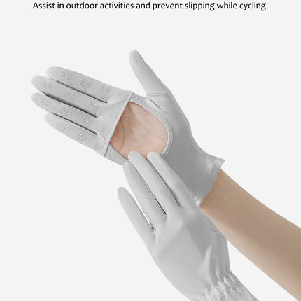 Sidiou Group ANNIOU Solid Color Summer Fingerless Non Slip Ice Silk Gloves Women Hollow Palm Breathable Sweat