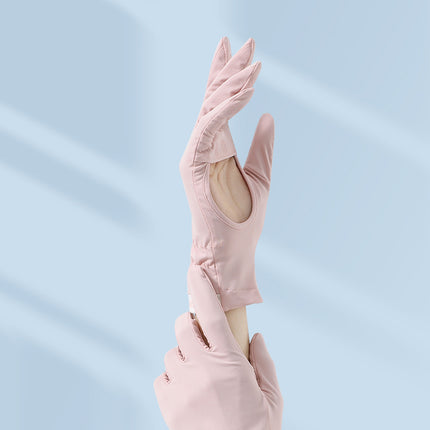 Sidiou Group ANNIOU Solid Color Summer Fingerless Non Slip Ice Silk Gloves Women Hollow Palm Breathable Sweat