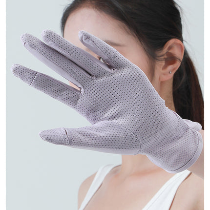 ANNIOU UPF50 Summer Outdoor Sunscreen Cycling Ice Silk Anti Slip Gloves Touch Screen Breathable Sun Protection Gloves for Women