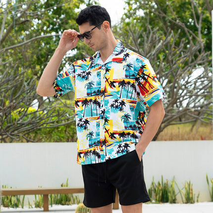 Custom New Hawaiian Floral Shirt For Men Casual Floral Hawaiian Beach Vacation T Shirts Casual Loose Men's Beach Shirt Sets