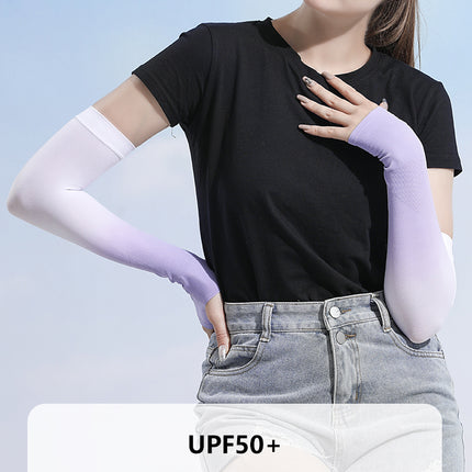 Sidiou Group Gradient Color Summer Ice Silk Arm Sleeves with Finger Slot for Girls UV Protection Driving Cycling Anti-mosquito Arm Sleeves