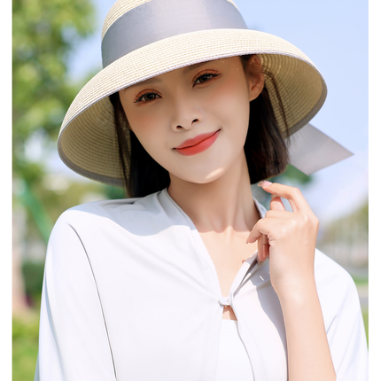 Sidiou Group ANNIOU Summer Women's Elegant Retro Straw Hat Beach Travel Seaside Vacation Sunscreen Breathable Large Brim UV Sun Shade Hat