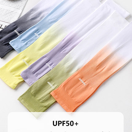 Sidiou Group Gradient Color Summer Ice Silk Arm Sleeves with Finger Slot for Girls UV Protection Driving Cycling Anti-mosquito Arm Sleeves