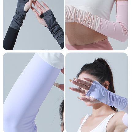 Sidiou Group ANNIOU New Summer Women's UV Arm Sleeves Skin Friendly Breathable Cooling Sunscreen Sleeve Wrinkled Color-blocked Ice Silk Hand Sleeve