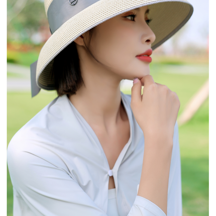 Sidiou Group ANNIOU Summer Women's Elegant Retro Straw Hat Beach Travel Seaside Vacation Sunscreen Breathable Large Brim UV Sun Shade Hat