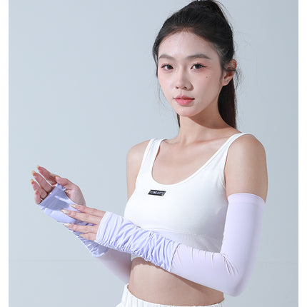 Sidiou Group ANNIOU New Summer Women's UV Arm Sleeves Skin Friendly Breathable Cooling Sunscreen Sleeve Wrinkled Color-blocked Ice Silk Hand Sleeve