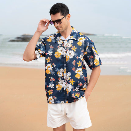 Custom New Hawaiian Floral Shirt For Men Casual Floral Hawaiian Beach Vacation T Shirts Casual Loose Men's Beach Shirt Sets